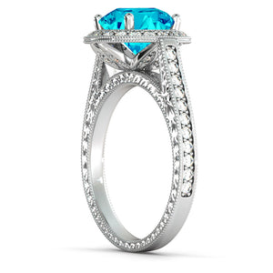 2.1 Carat 14K Yellow Gold Blue Topaz & Diamonds "Barbara" Engagement Ring