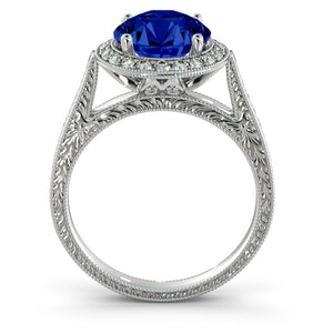 2.1 Carat 14K Rose Gold Blue Sapphire & Diamonds "Barbara" Ring