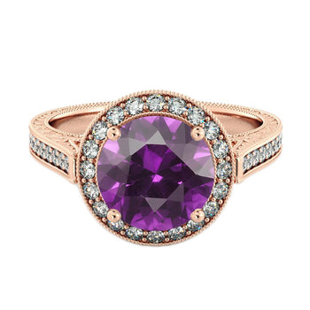 2.1 TCW 14K Rose Gold Amethyst "Barbara" Engagement Ring - Diamonds Mine