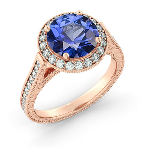 2.1 Carat 14K Rose Gold Blue Sapphire & Diamonds "Barbara" Ring