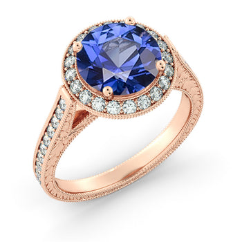 2.1 Carat 14K Rose Gold Blue Sapphire & Diamonds 