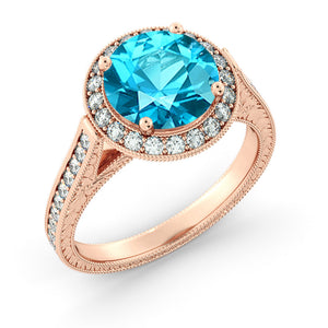 2.1 Carat 14K Yellow Gold Blue Topaz & Diamonds "Barbara" Engagement Ring