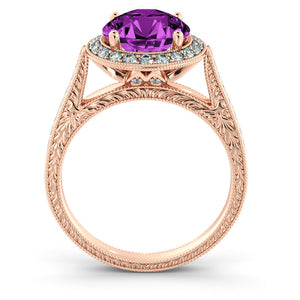 2.1 Carat 14K Yellow Gold Amethyst & Diamonds "Barbara" Engagement Ring