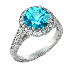 2.1 TCW 14K White Gold Blue Topaz &quot;Barbara&quot; Engagement Ring - Diamonds Mine