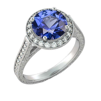 2.1 Carat 14K White Gold Blue Sapphire & Diamonds 