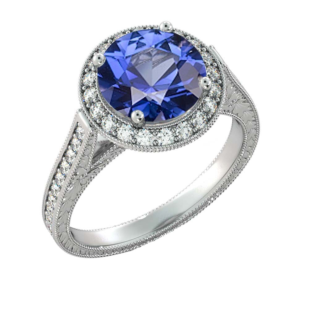 2.1 Carat 14K White Gold Blue Sapphire & Diamonds 