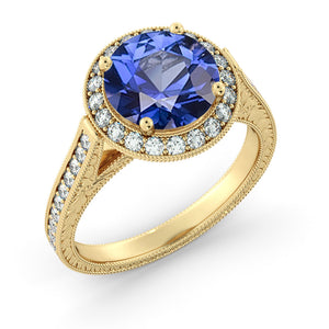 2.1 TCW 14K Yellow Gold Blue Sapphire &quot;Barbara&quot; Ring - Diamonds Mine