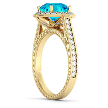 Load image into Gallery viewer, 2.1 Carat 14K Yellow Gold Blue Topaz &amp; Diamonds &quot;Barbara&quot; Engagement Ring