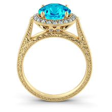 Load image into Gallery viewer, 2.1 Carat 14K Yellow Gold Blue Topaz &amp; Diamonds &quot;Barbara&quot; Engagement Ring