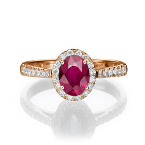 1.3 Carat 14K White Gold Ruby & Diamonds "Sheryl" Engagement Ring