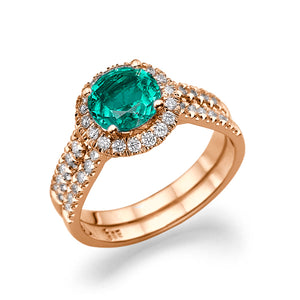 1.46 Carat 14K Rose Gold Emerald & Diamonds "Deborah" Engagement Ring
