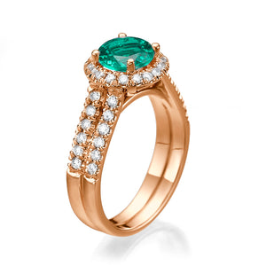 1.46 Carat 14K Rose Gold Emerald & Diamonds "Deborah" Engagement Ring