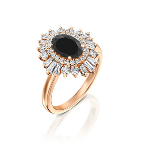 1.75 Carat 14K Yellow Gold Black Diamond Oval "Gatsby" Engagement Ring