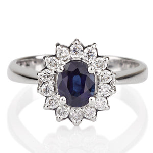 1.2 Carat 14K White Gold Blue Sapphire & Diamonds "Yvette" Engagement Ring