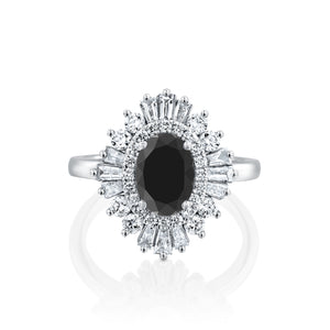 2.5 Carat 14K White Gold Black Diamond Oval "Gatsby" Engagement Ring