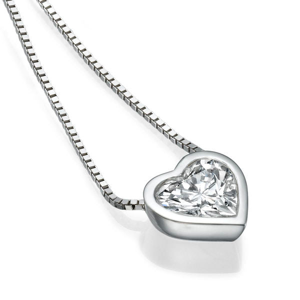 14K White Gold Solid Heart Pendant with Diamonds – KoKo's Designs