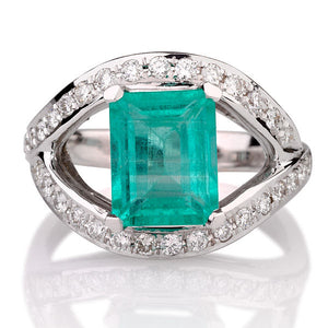 2.5 Carat 14K White Gold Emerald & Diamonds "Vera" Engagement Ring