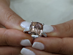 3.5 Carat 14K White Gold Morganite & Diamonds "Tia" Engagement Ring