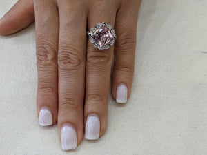 3.25 Carat 14K White Gold Morganite & Diamonds "Cathleen" Engagement Ring