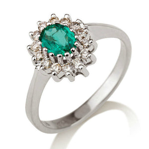 1.3 Carat 14K White Gold Emerald & Diamonds "Yvette" Engagement Ring