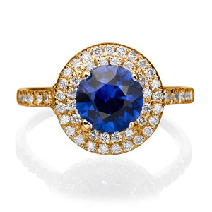 1.1 TCW 14K Yellow Gold Blue Sapphire "Marcia" Engagement Ring - Diamonds Mine