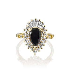 1.5 Carat 14K Yellow Gold Black Diamond Pear "Gatsby" Engagement Ring
