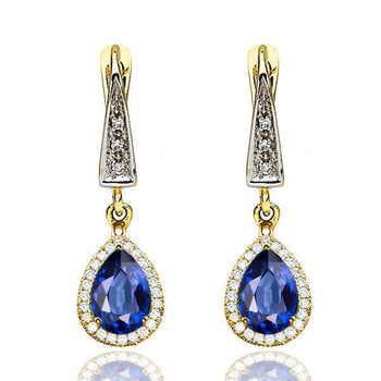 2 Carat 14K Yellow Gold Blue Sapphire & Diamonds 