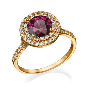 1.1 TCW 14K Yellow Gold Ruby "Marcia" Engagement Ring - Diamonds Mine