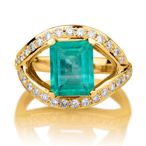 2.5 Carat 14K Rose Gold Emerald & Diamonds "Vera" Engagement Ring