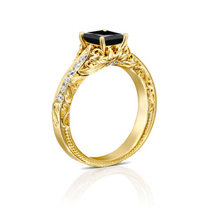 1.2 Carat 14K Yellow Gold Black Diamond "Kira" Engagement Ring